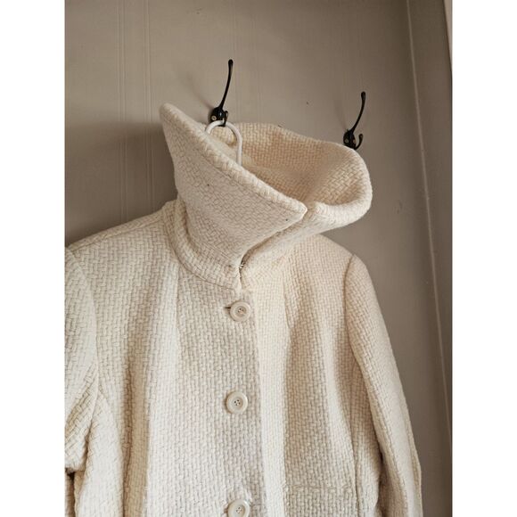 Talbots Womens Sz 10 Cream Wool-Blend Winter Overcoat Woven Textured Funnel Neck - Picture 8 of 10